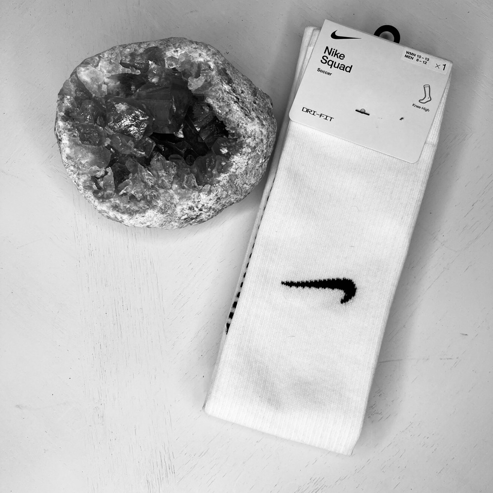 Nike Squad Soccer (White w Black) Socks with Black Swoosh